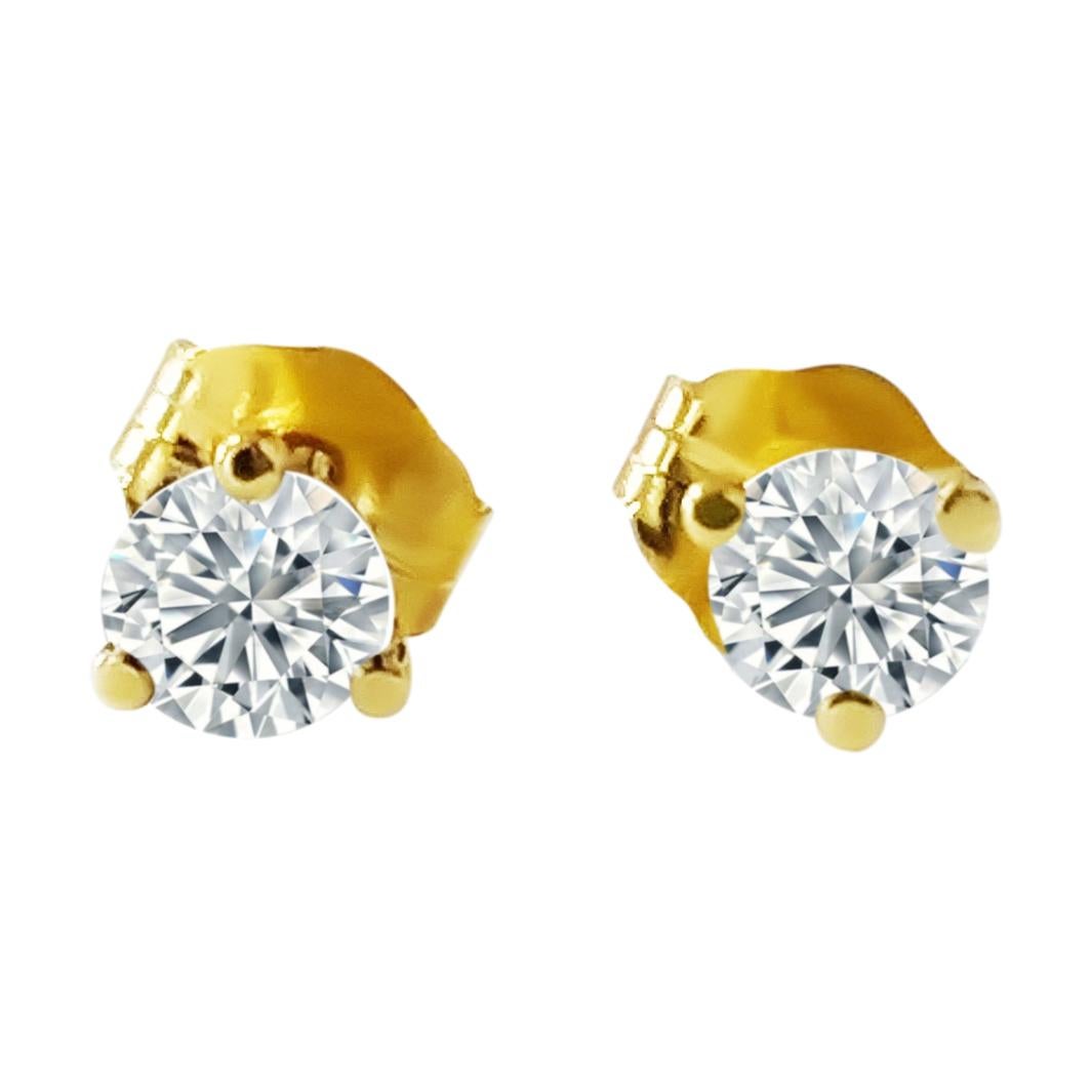 30 Carat Diamond Stud Earrings 14K Yellow Gold For Sale 1