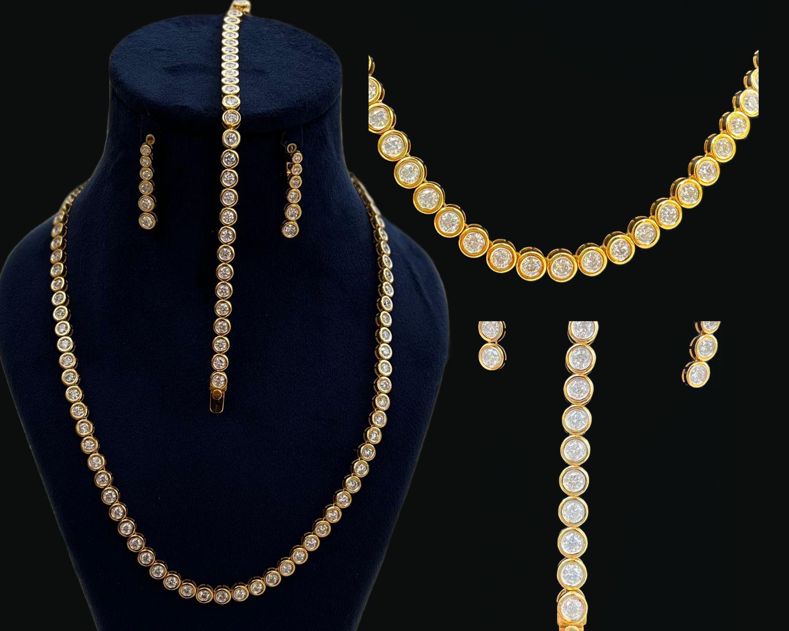 30 Carat Diamond Tennis Set Includes Necklace, Bracelet, Earrings 18K