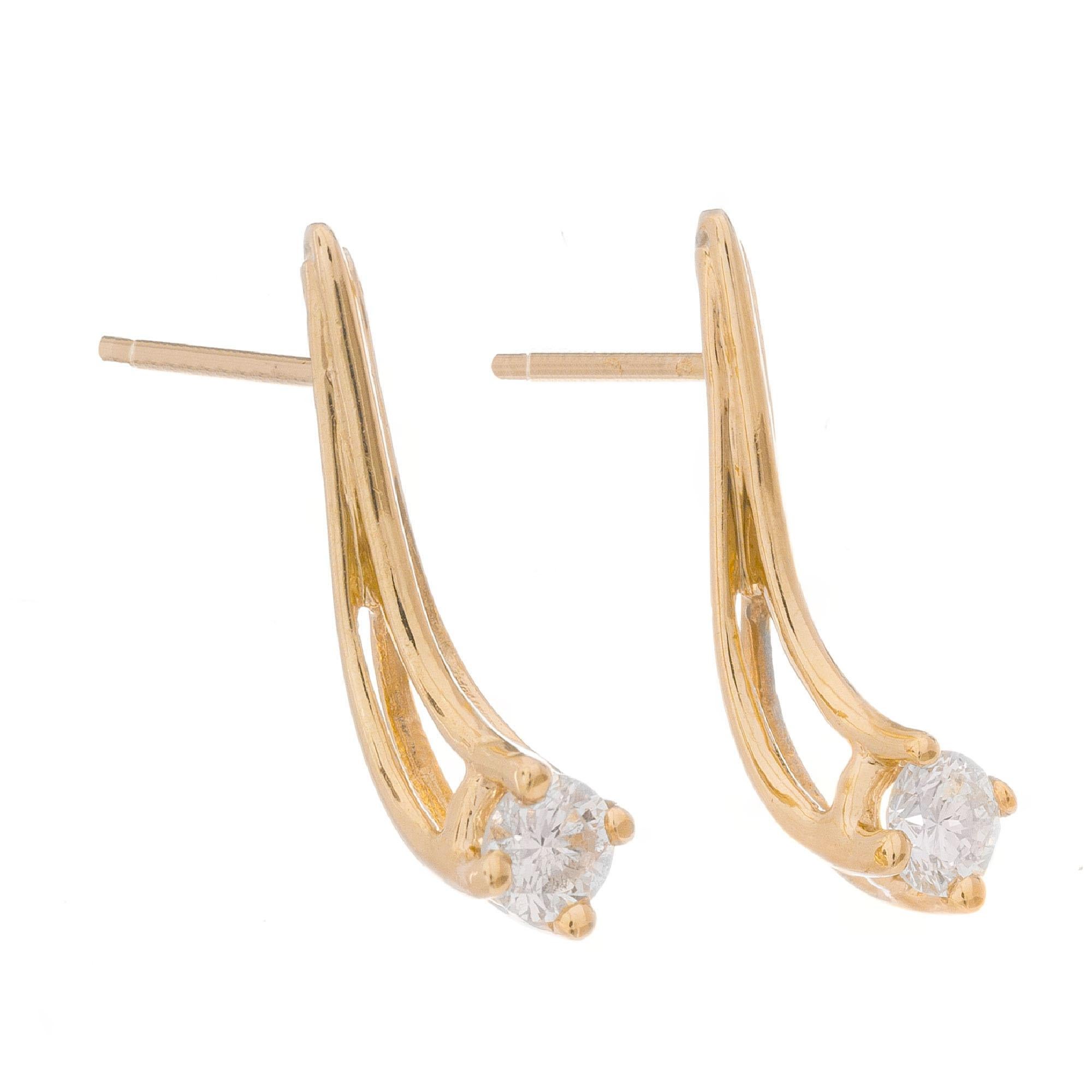.30 Carat Diamond Yellow Gold Wire Earrings In Good Condition For Sale In Stamford, CT