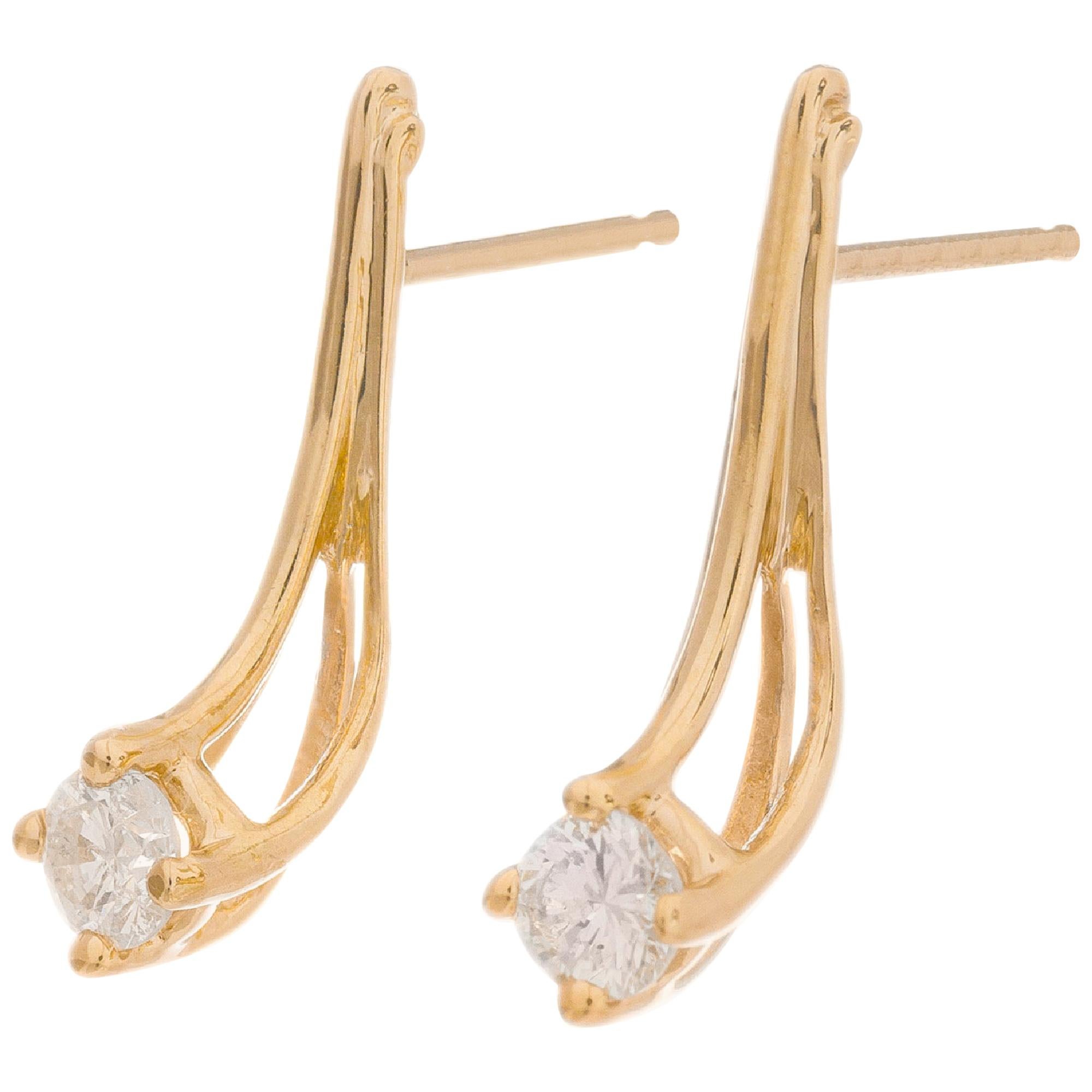 .30 Carat Diamond Yellow Gold Wire Earrings For Sale