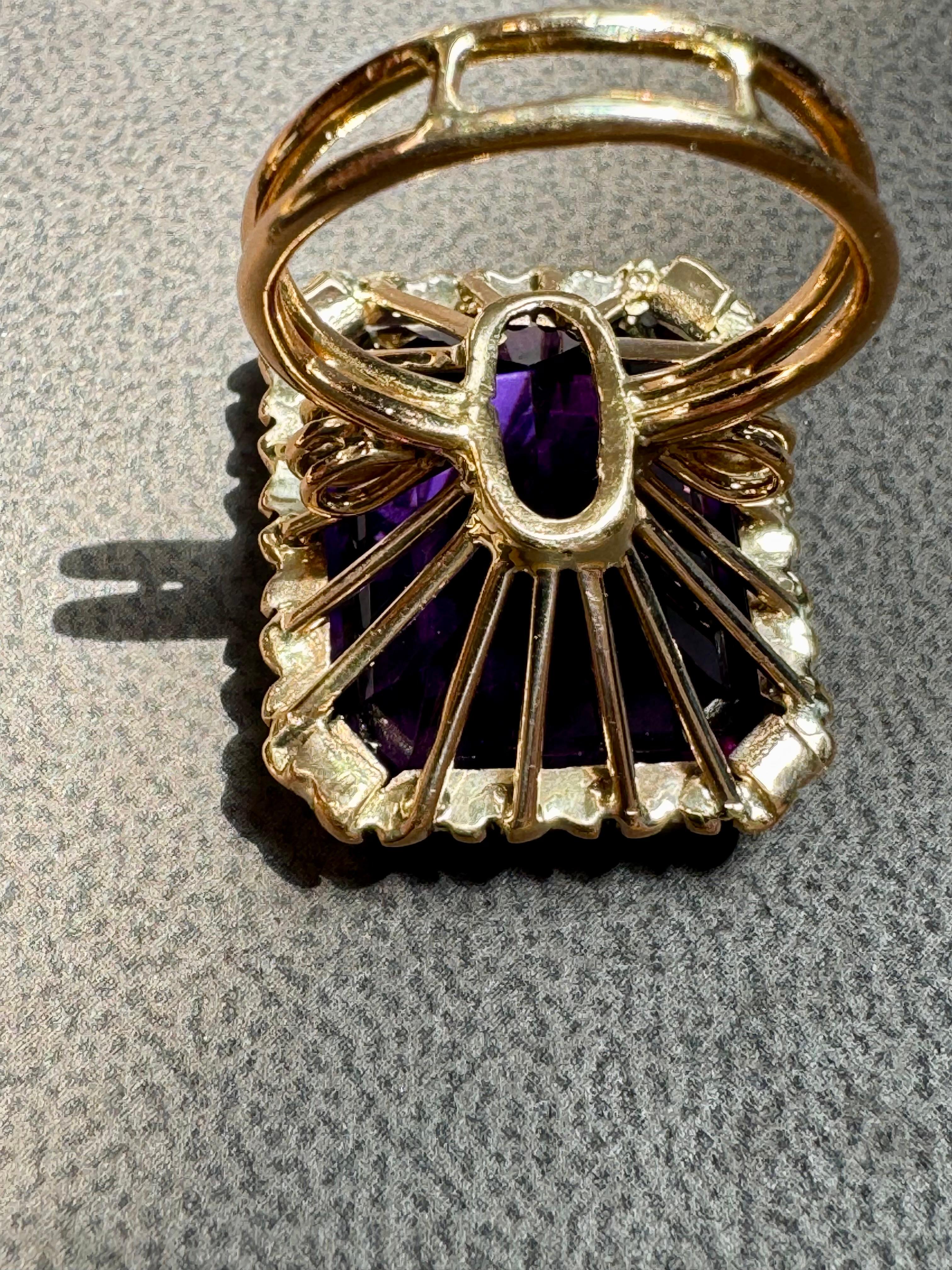 30 Karat Smaragdschliff Amethyst Cocktail-Ring in 14 Karat Roségold Schleife Ring Größe5 im Angebot 6