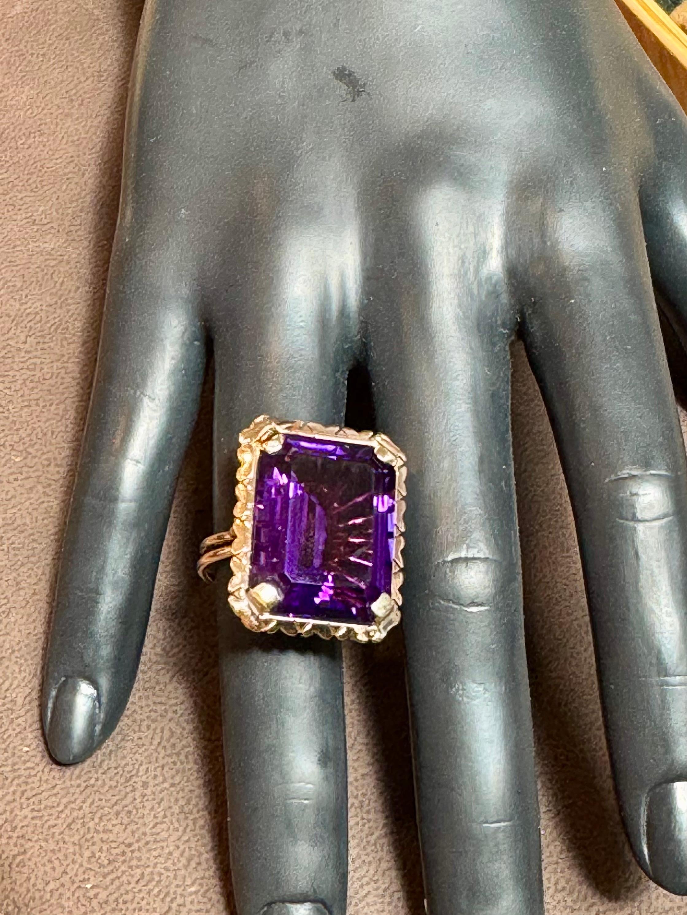 30 Karat Smaragdschliff Amethyst Cocktail-Ring in 14 Karat Roségold Schleife Ring Größe5 im Angebot 7