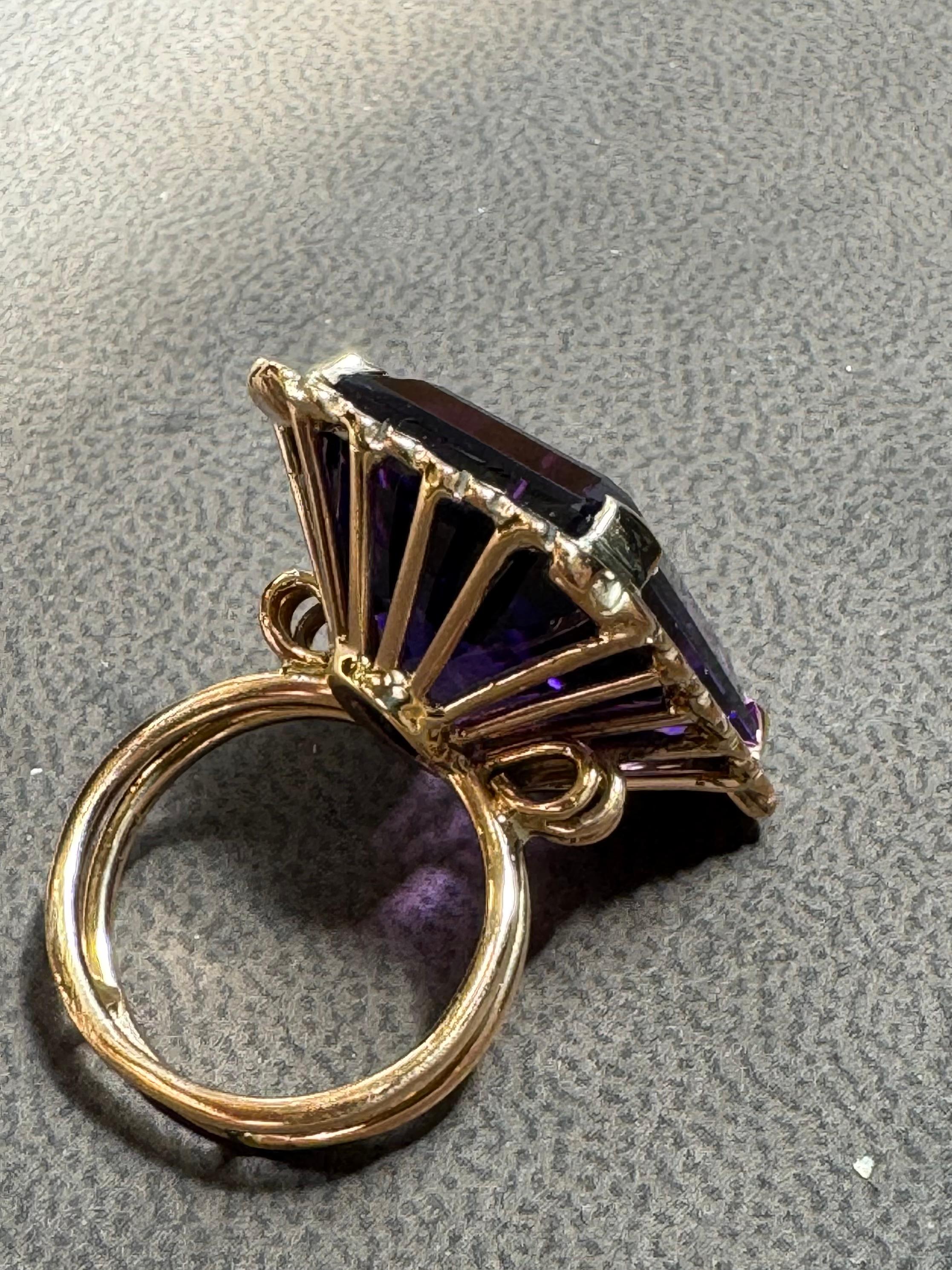 30 Karat Smaragdschliff Amethyst Cocktail-Ring in 14 Karat Roségold Schleife Ring Größe5 im Angebot 8