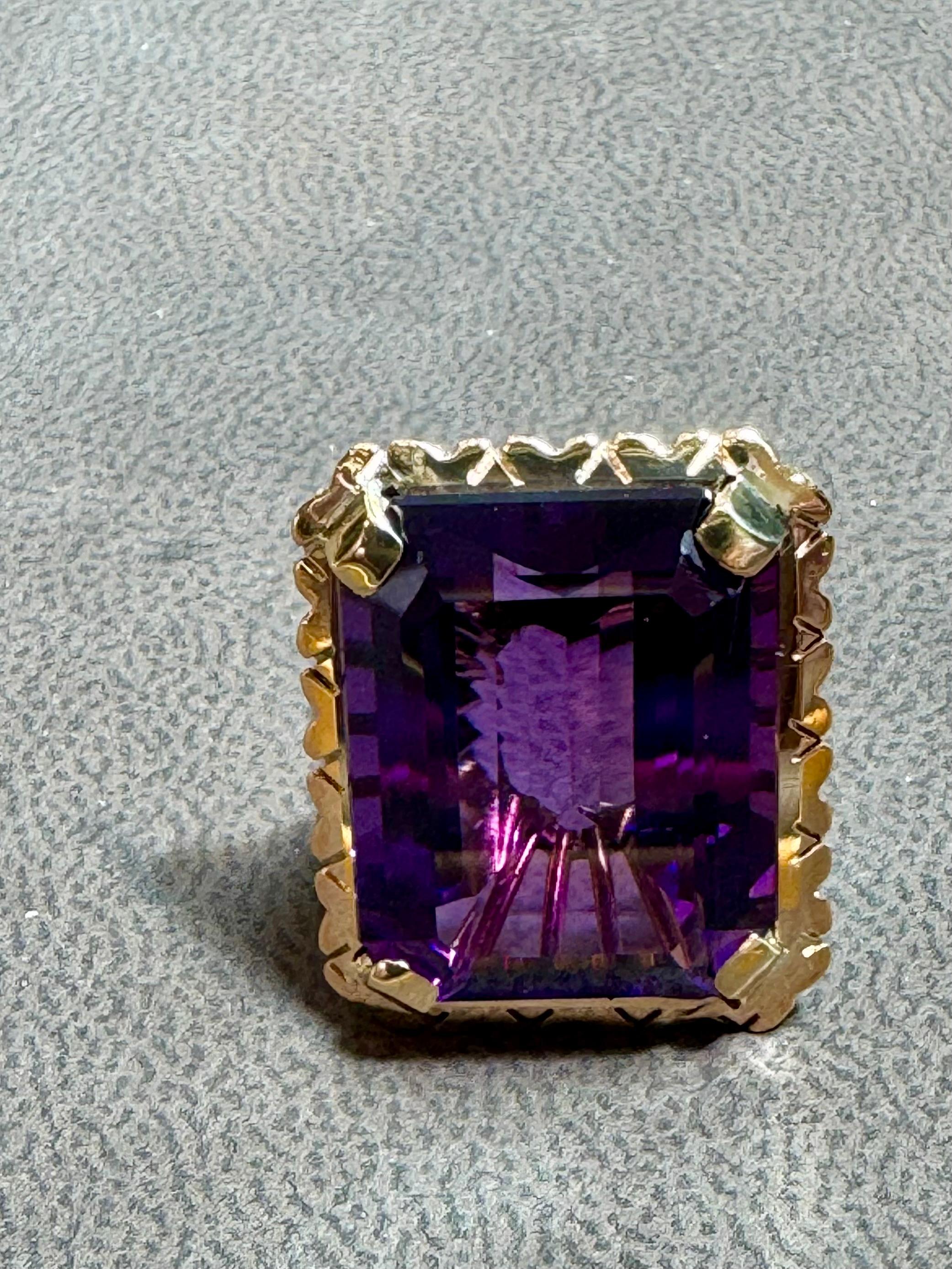 30 Karat Smaragdschliff Amethyst Cocktail-Ring in 14 Karat Roségold Schleife Ring Größe5 im Angebot 9