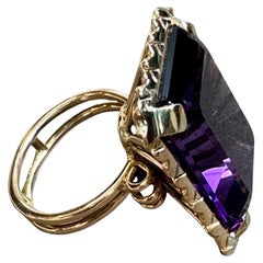 30 Carat Emerald Cut Amethyst Cocktail Ring in 14 Karat Rose Gold Bow Ring Size5