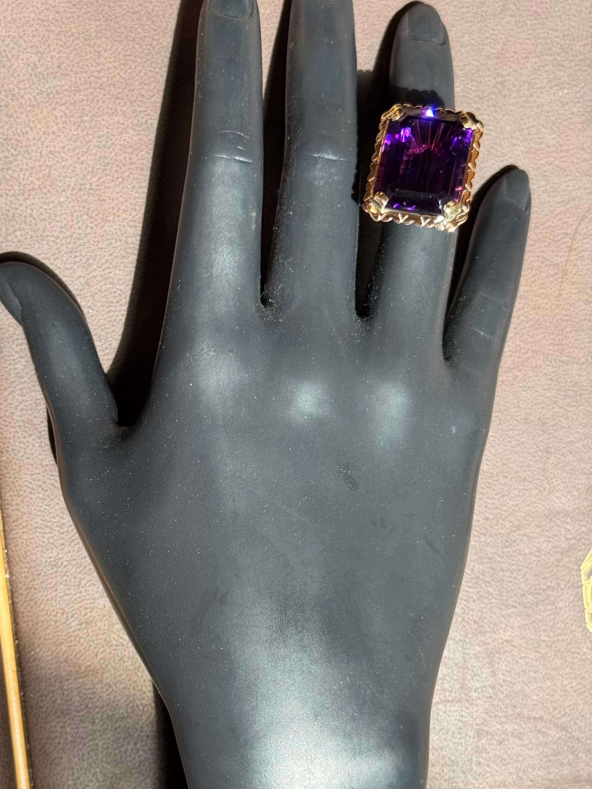30 Karat Smaragdschliff Amethyst Cocktail-Ring in 14 Karat Roségold Schleife Ring Größe5 Damen im Angebot