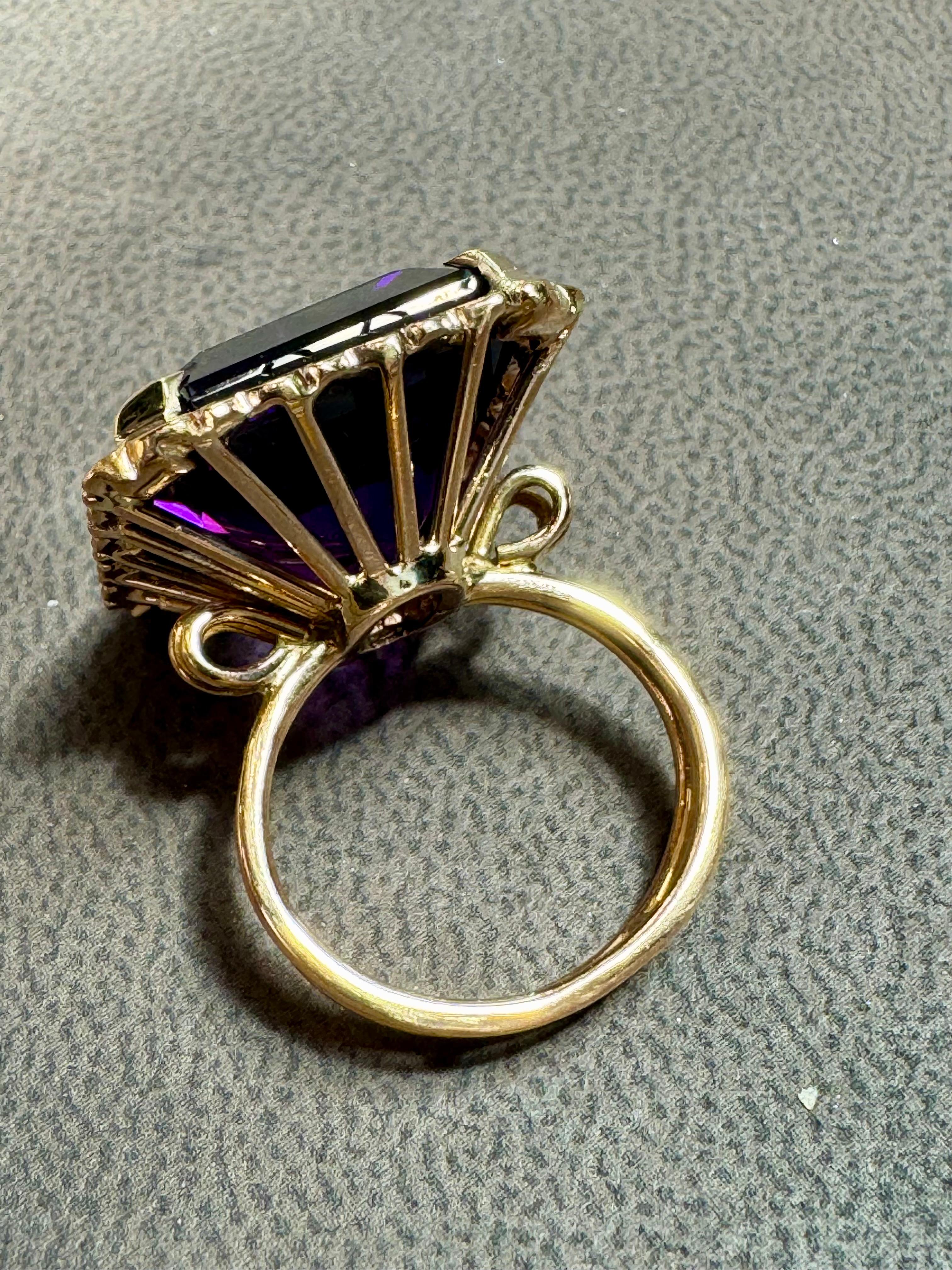 30 Karat Smaragdschliff Amethyst Cocktail-Ring in 14 Karat Roségold Schleife Ring Größe5 im Angebot 3
