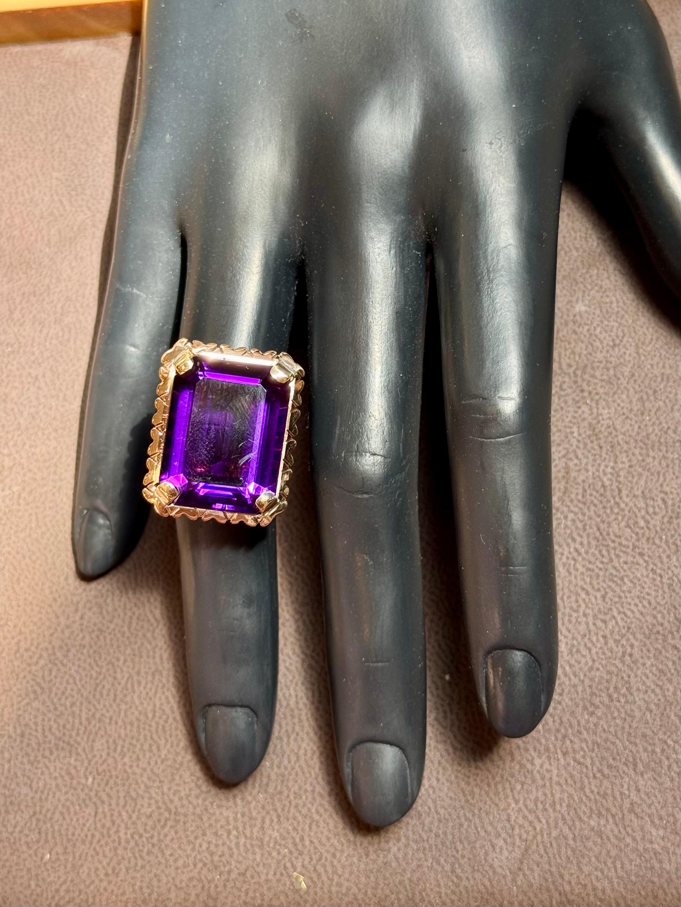 30 Karat Smaragdschliff Amethyst Cocktail-Ring in 14 Karat Roségold Schleife Ring Größe5 im Angebot 4