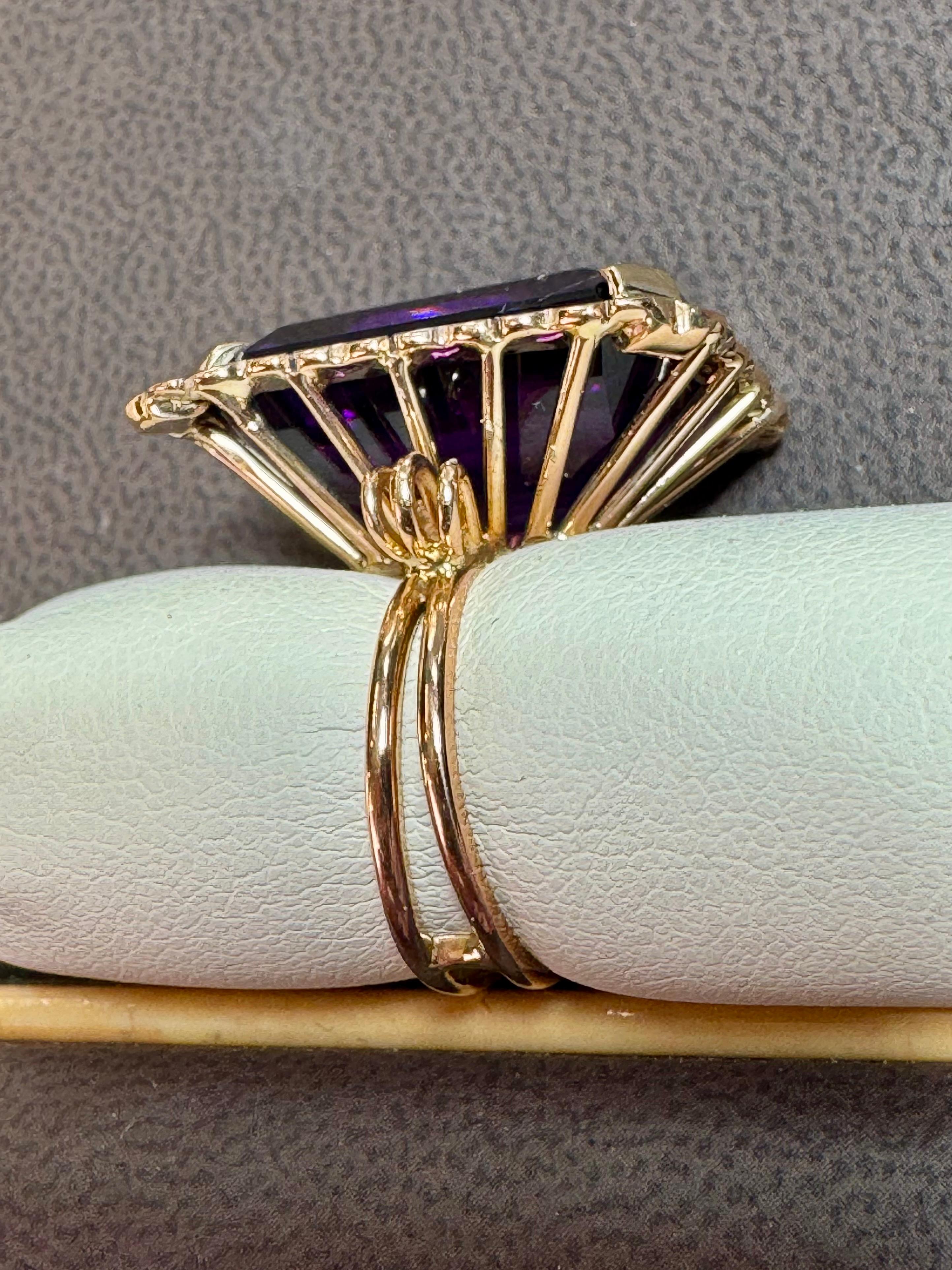 30 Karat Smaragdschliff Amethyst Cocktail-Ring in 14 Karat Roségold Schleife Ring Größe5 im Angebot 5