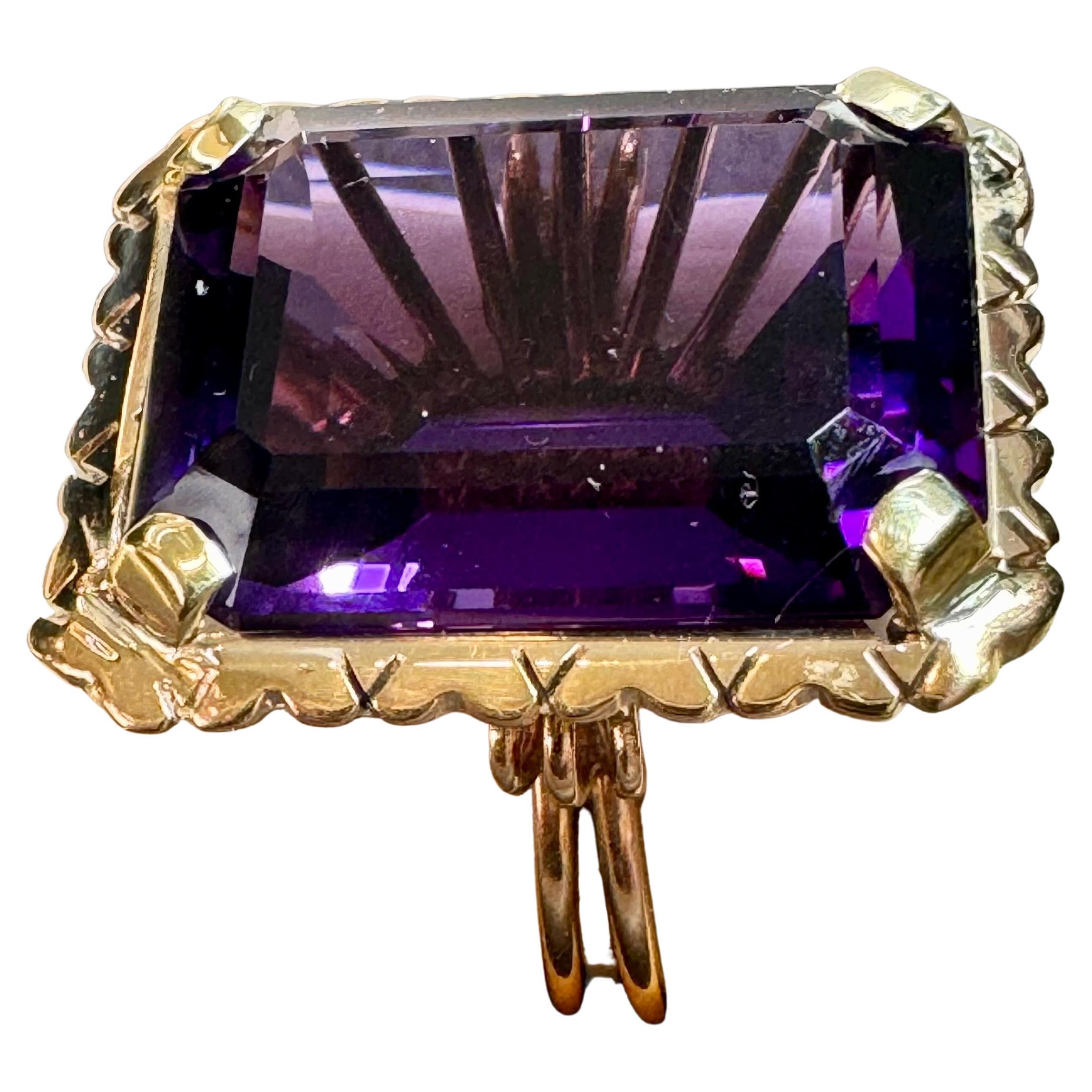 30 Carat Emerald Cut Amethyst Cocktail Ring in 14 Karat Rose Gold Bow Ring Size5