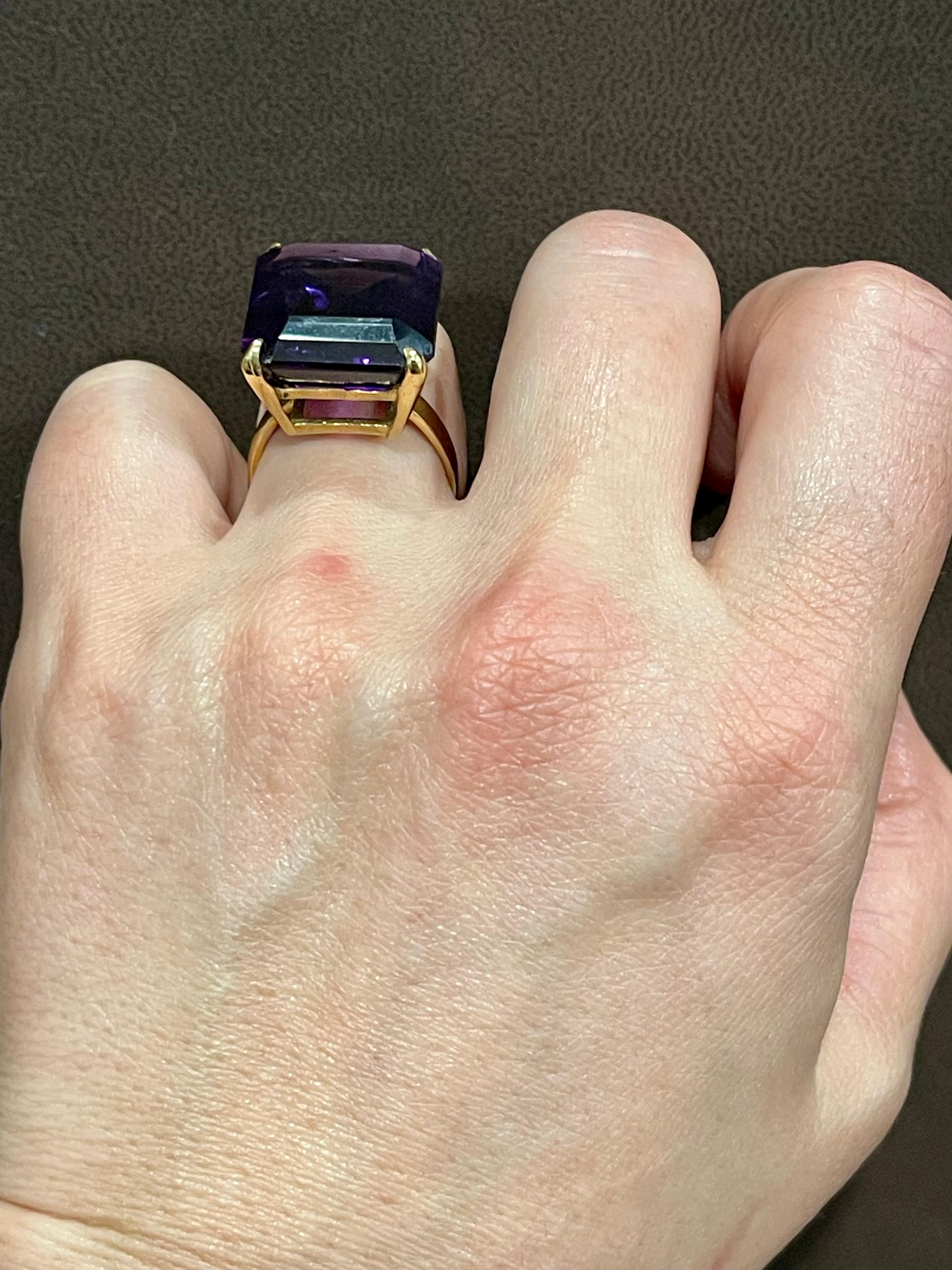 30 Carat Emerald Cut Amethyst Cocktail Ring in 14 Karat Yellow Gold 11