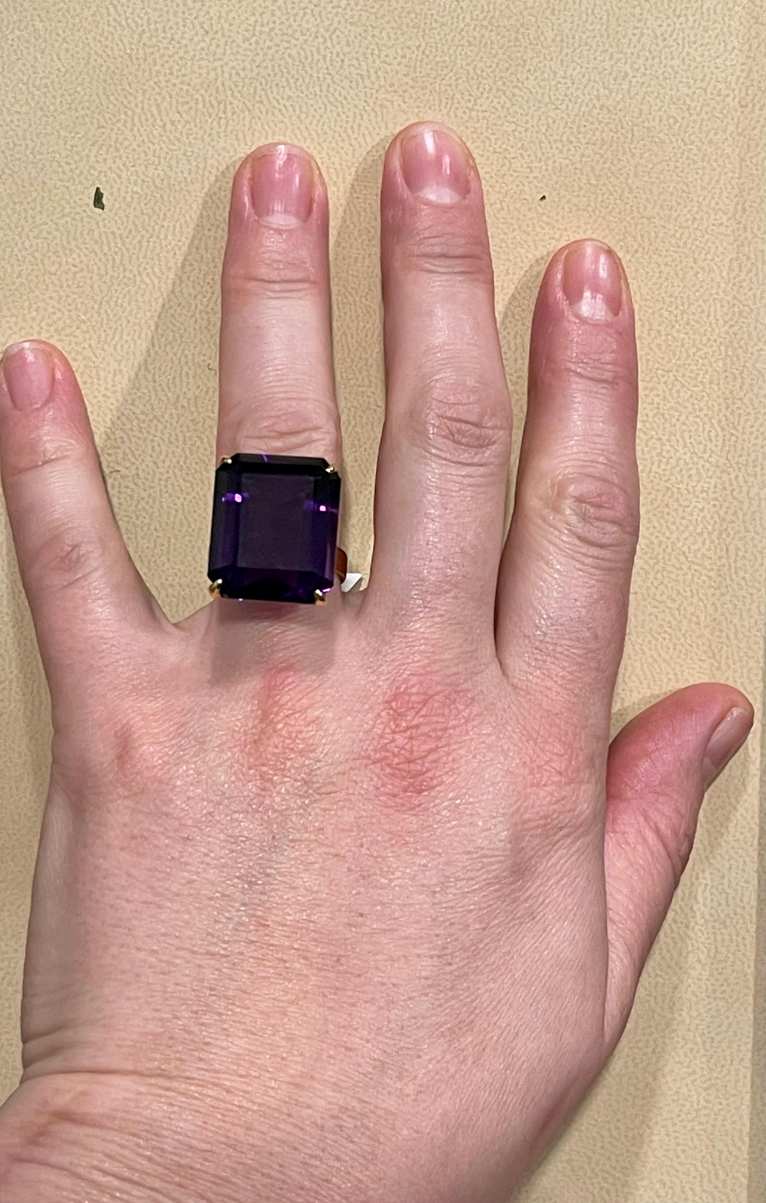 30 Carat Emerald Cut Amethyst Cocktail Ring in 14 Karat Yellow Gold 13