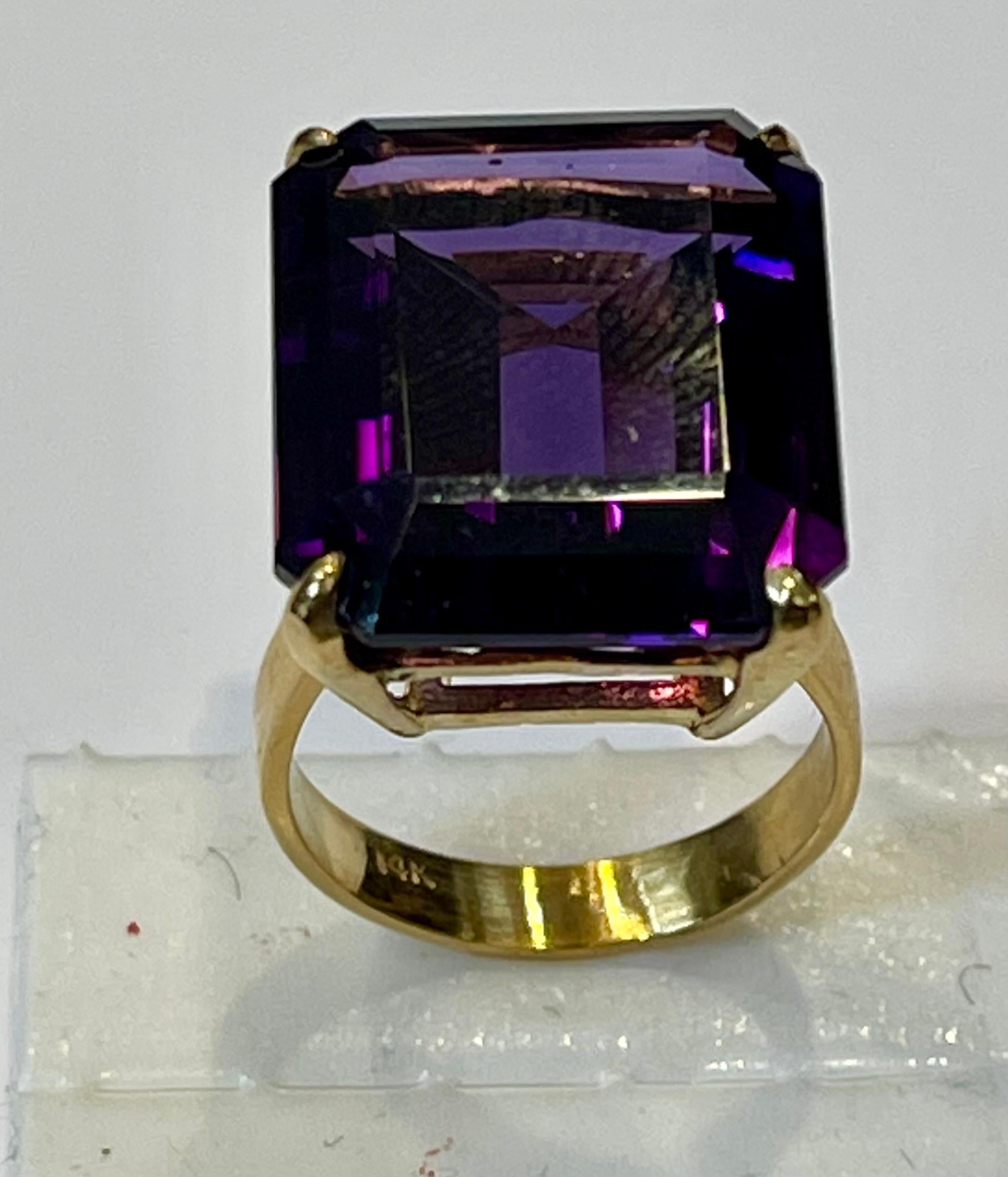 30 Carat Emerald Cut Amethyst Cocktail Ring in 14 Karat Yellow Gold 1