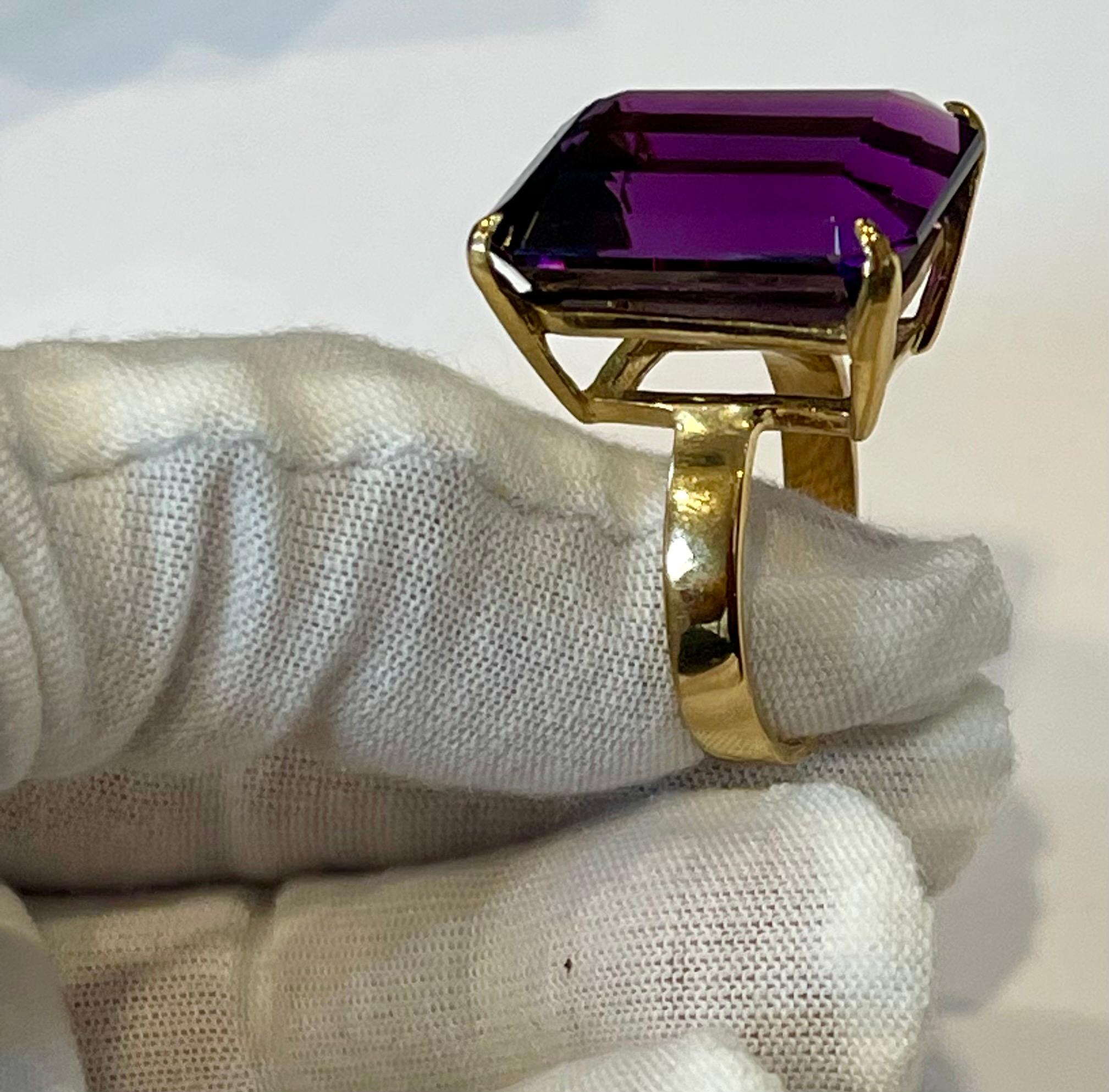 30 Carat Emerald Cut Amethyst Cocktail Ring in 14 Karat Yellow Gold 2