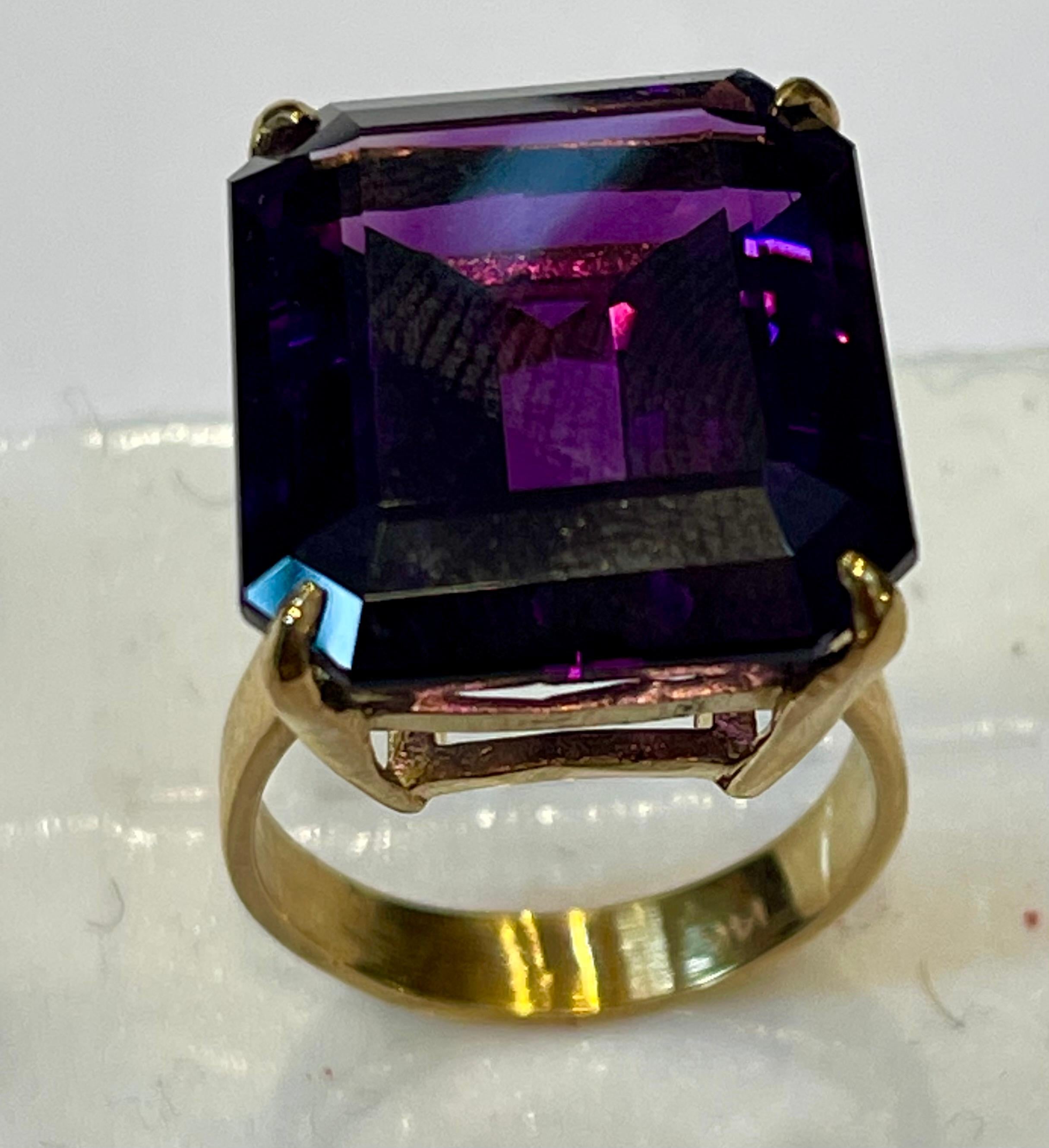 30 Carat Emerald Cut Amethyst Cocktail Ring in 14 Karat Yellow Gold 3