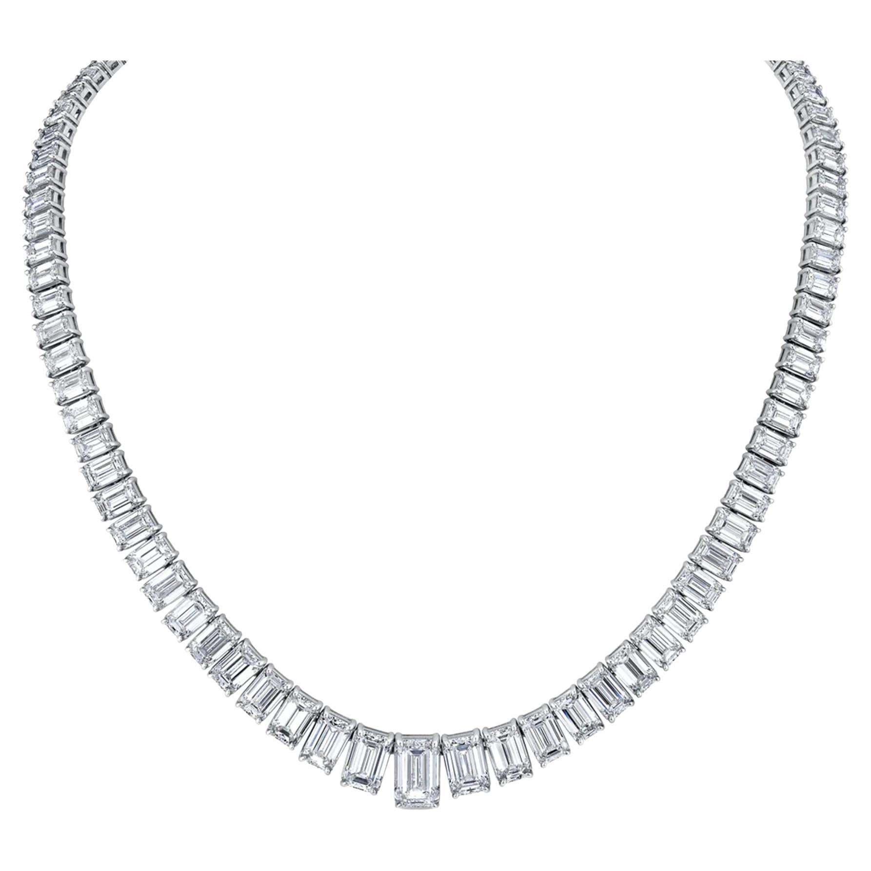 30 Carat Emerald Cut Diamond Riviera Necklace  For Sale