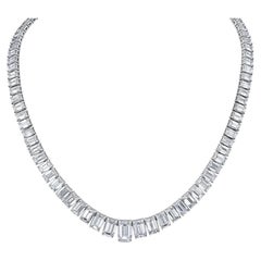 30 Carat Emerald Cut Diamond Riviera Necklace 
