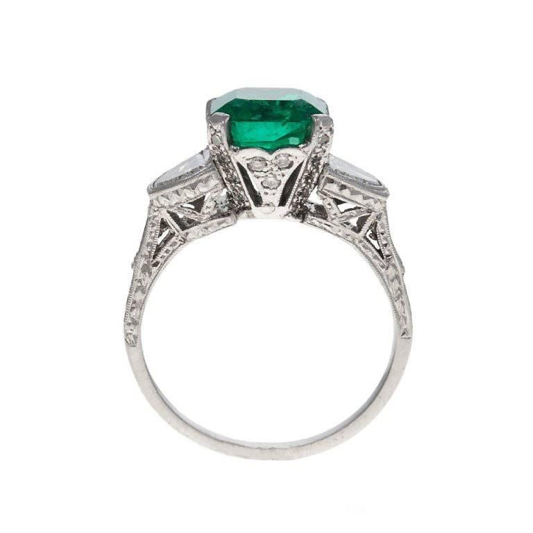 3.0 Carat Emerald Diamond Platinum Ring For Sale at 1stdibs