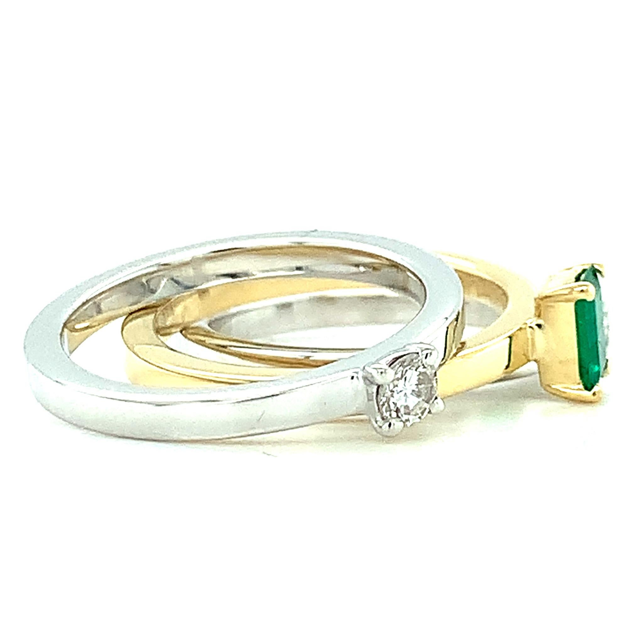 .30 Carat Emerald, Diamond Princess Yellow White Gold Stacking Band Rings 5