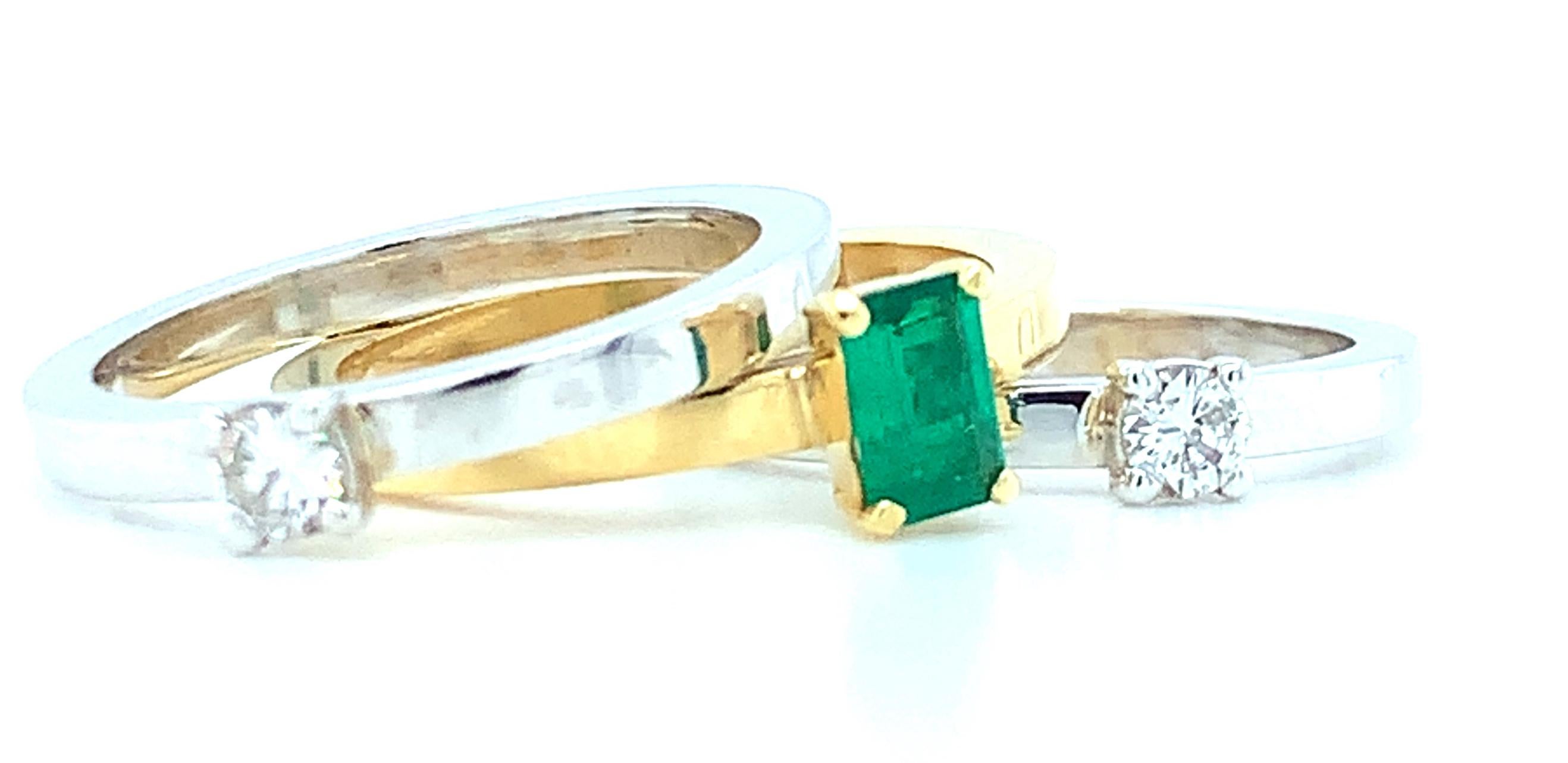 .30 Carat Emerald, Diamond Princess Yellow White Gold Stacking Band Rings In New Condition In Los Angeles, CA