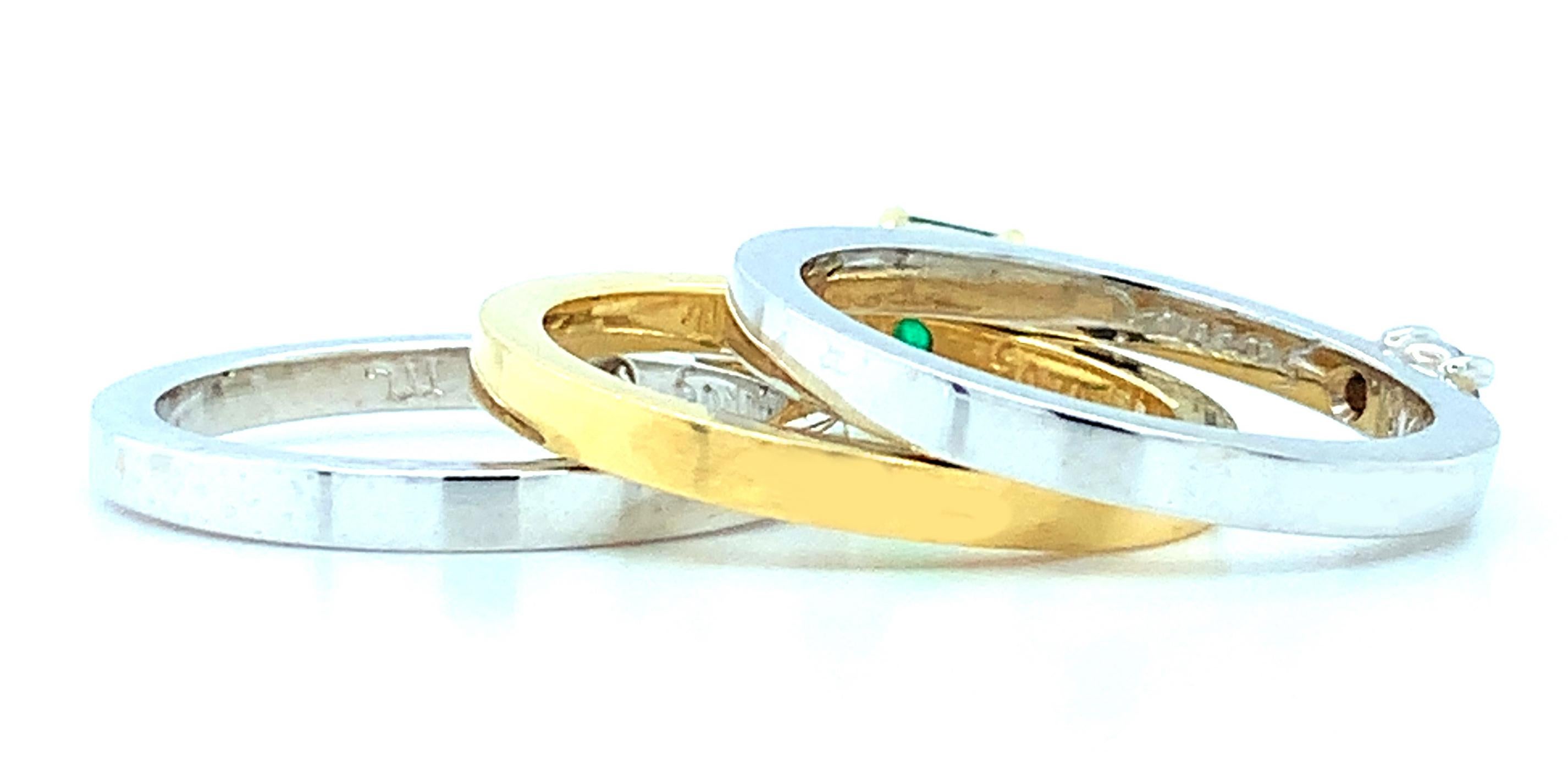 Women's or Men's .30 Carat Emerald, Diamond Princess Yellow White Gold Stacking Band Rings