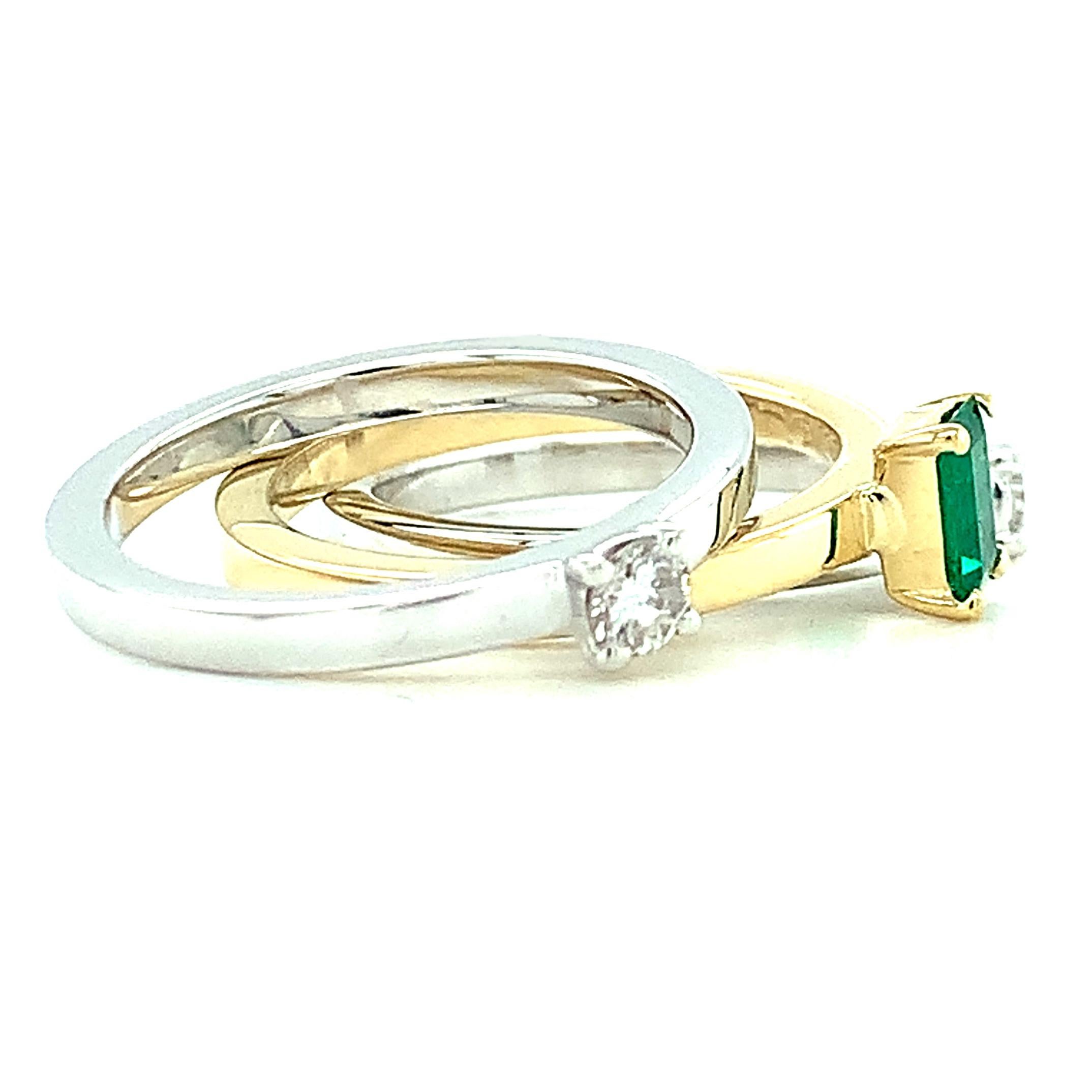 .30 Carat Emerald, Diamond Princess Yellow White Gold Stacking Band Rings 3