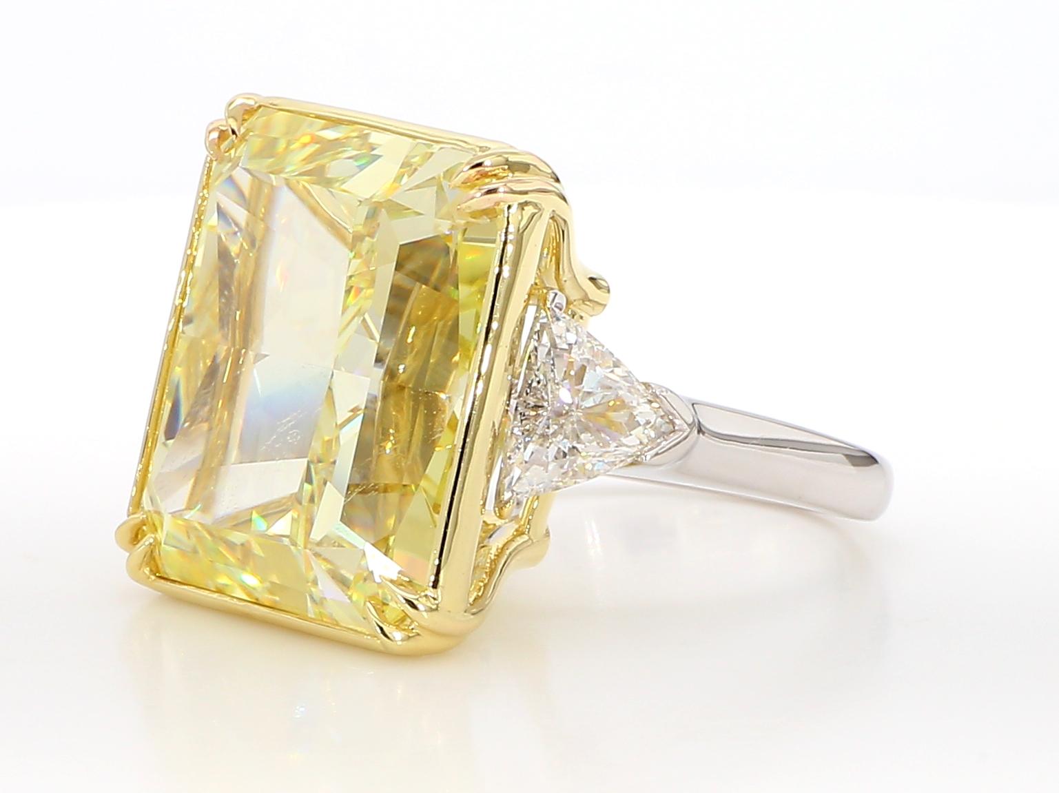 Contemporary 30 Carat Fancy Intense Yellow Diamond Engagement Ring, In Platinum GIA Certified For Sale