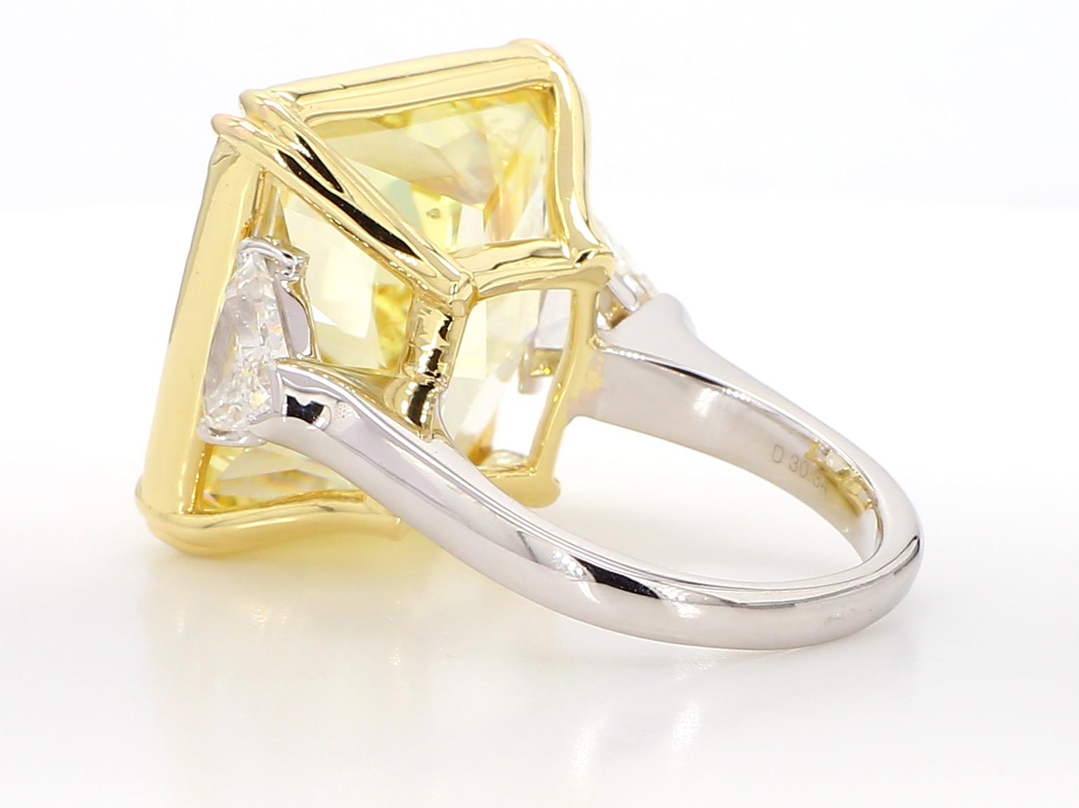 Radiant Cut 30 Carat Fancy Intense Yellow Diamond Engagement Ring, In Platinum GIA Certified For Sale