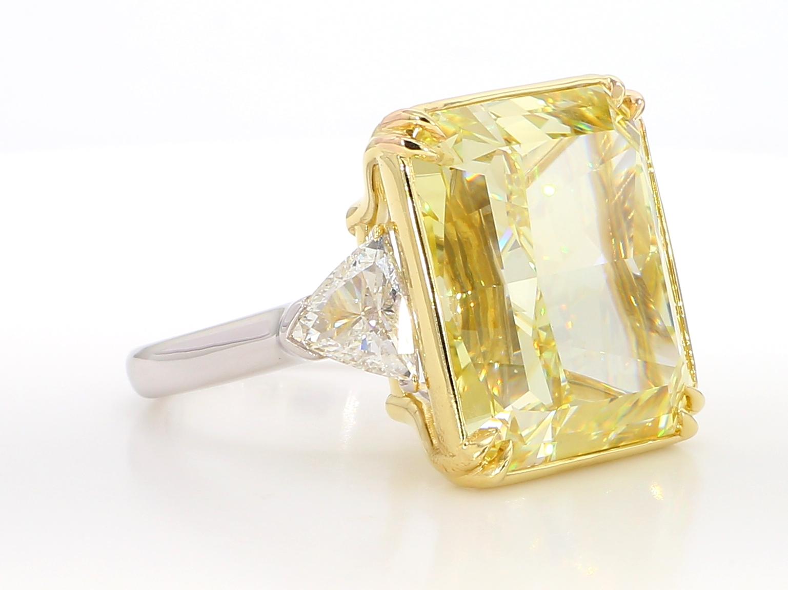 Women's 30 Carat Fancy Intense Yellow Diamond Engagement Ring, In Platinum GIA Certified For Sale