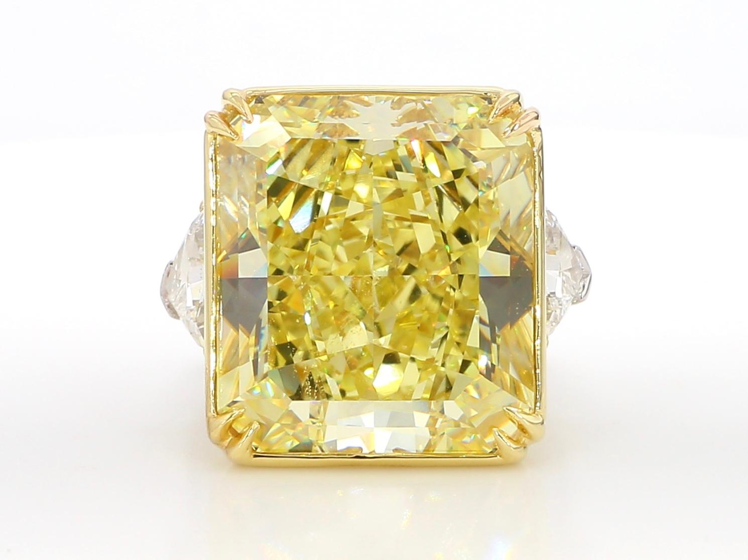 30 Carat Fancy Intense Yellow Diamond Engagement Ring, In Platinum GIA Certified For Sale 1