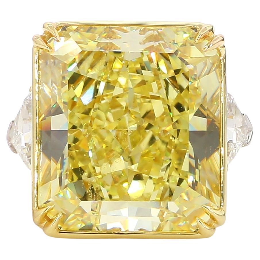30 Carat Fancy Intense Yellow Diamond Engagement Ring, In Platinum GIA Certified For Sale