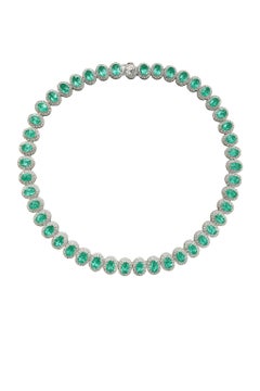 Collier de tennis à diamants ovales 30 carats Emeraude verte