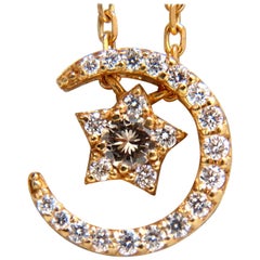 Collier étoile islamique en forme d'étoile croissante de 0,30 carat en or 18 carats