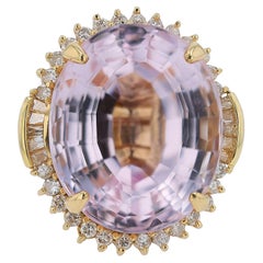 30 Carat Kunzite and Diamond Ring Converts To A Necklace