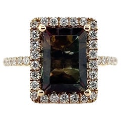 3.0 Carat Labradorite Feldspar Diamond 14k Yellow Gold Cocktail Ring