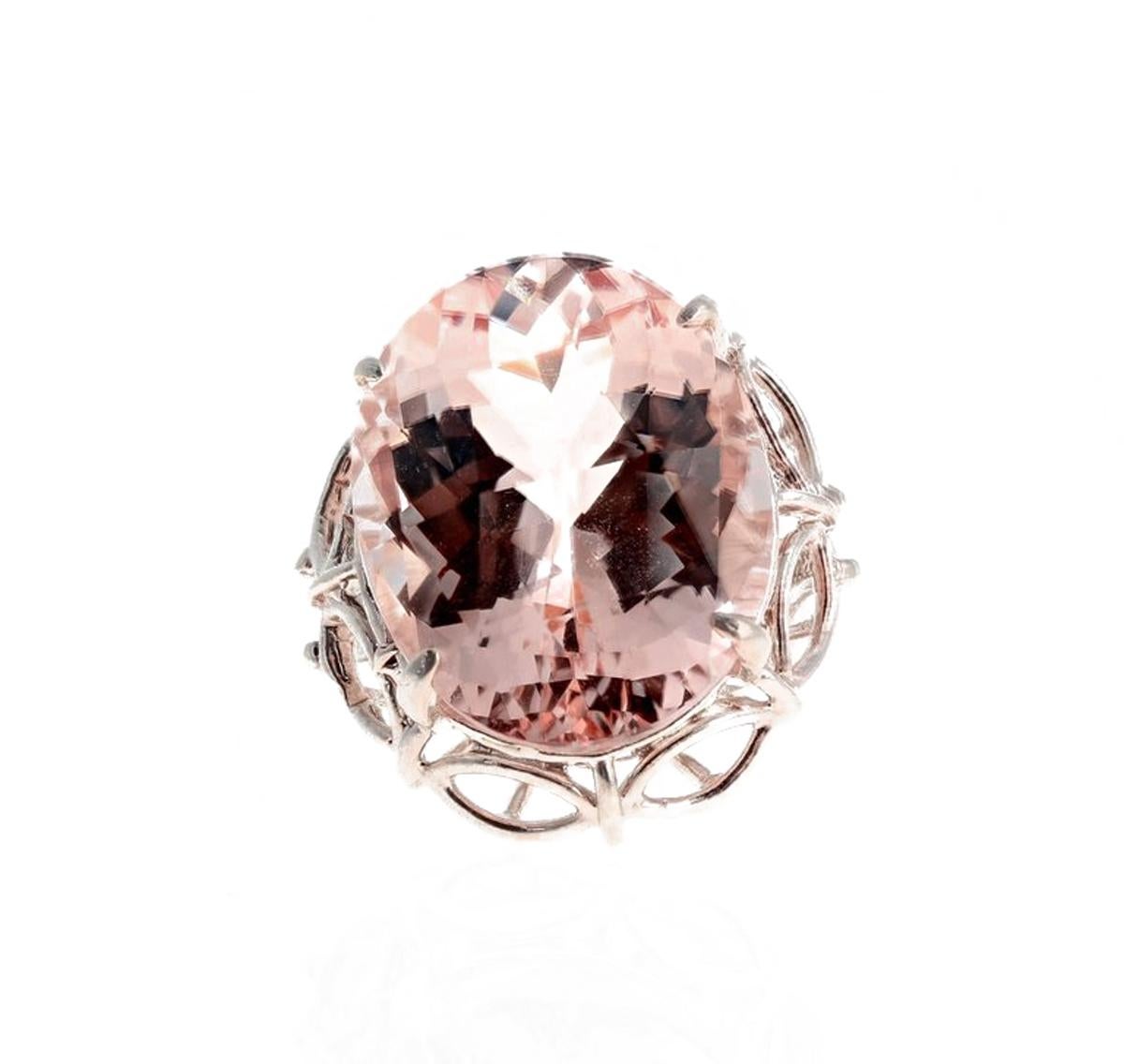 AJD Enormous Glowing Clear 30 Ct. Morganite Sterling Silver Cocktail Ring In New Condition For Sale In Raleigh, NC