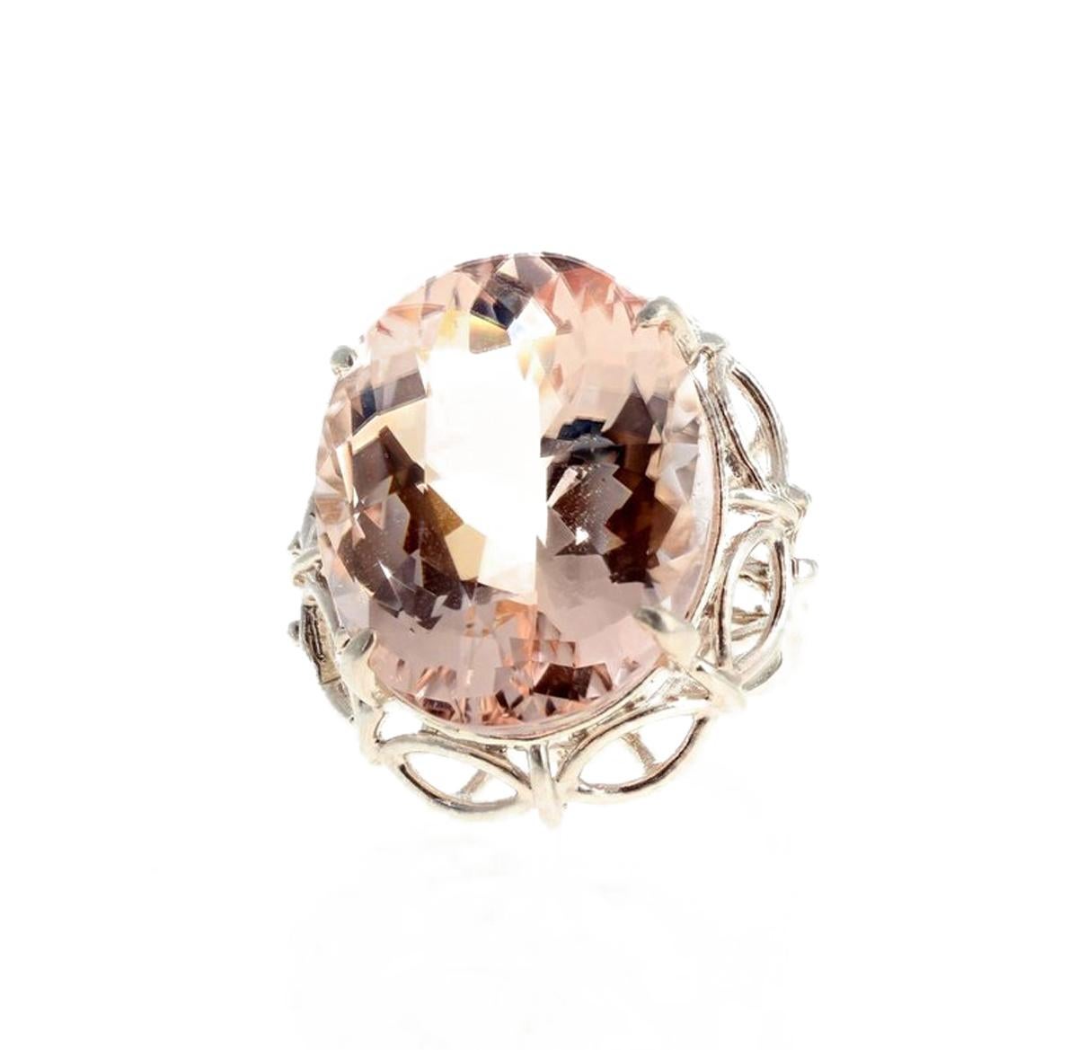 Women's or Men's AJD Enormous Glowing Clear 30 Ct. Morganite Sterling Silver Cocktail Ring For Sale