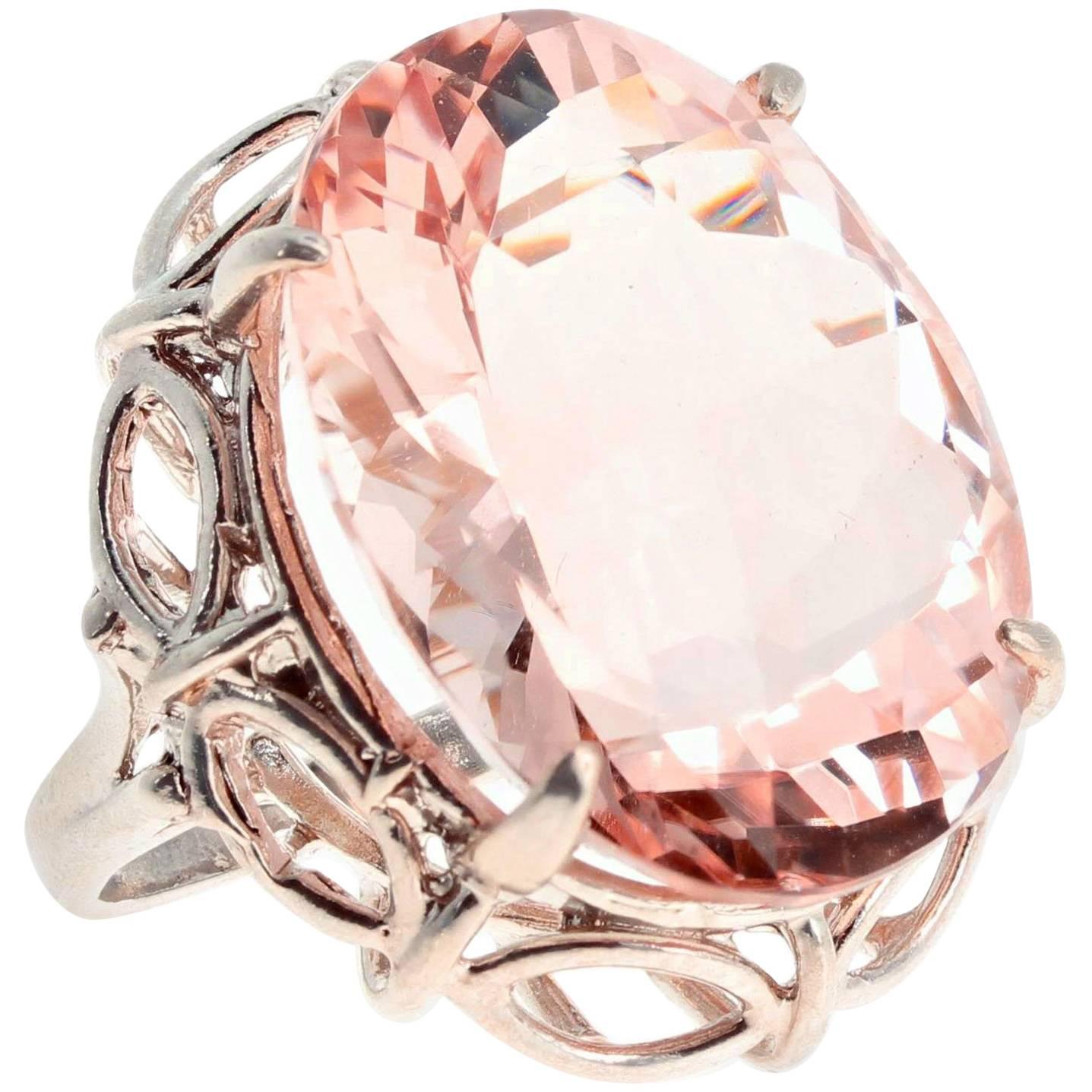 AJD Enormous Glowing Clear 30 Ct. Morganite Sterling Silver Cocktail Ring For Sale