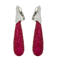 30 Carat Mystery Set Ruby & Diamond Dangle Earrings