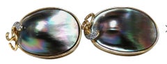 .30 Carat Natural Diamonds Black Blister Pearl Clip Earrings 14 Karat*