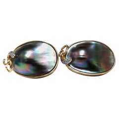 .30 Carat Natural Diamonds Black Blister Pearl Clip Earrings 14 Karat*