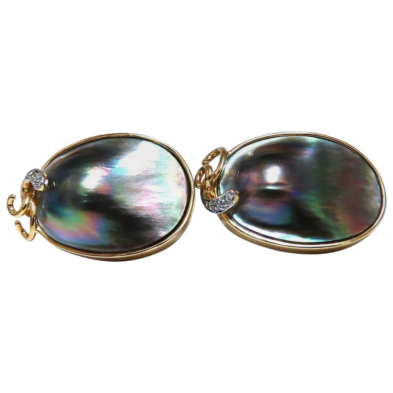 .30 Carat Natural Diamonds Black Blister Pearl Clip Earrings 14 Karat