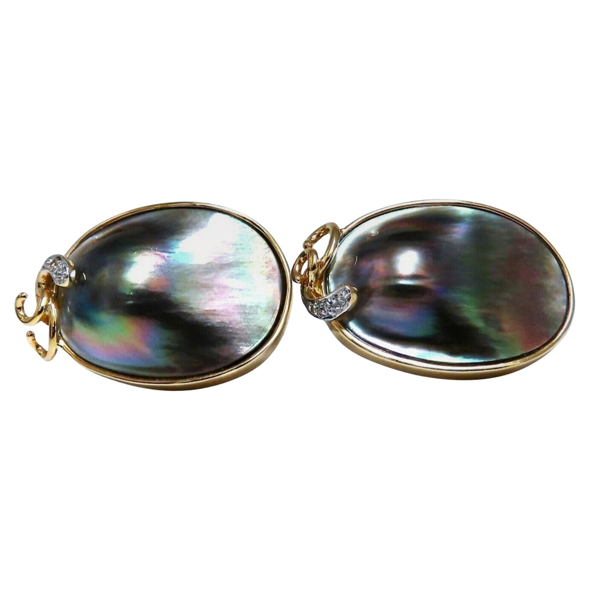 .30 Carat Natural Diamonds Black Blister Pearl Clip Earrings 14 Karat For Sale