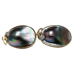 .30 Carat Natural Diamonds Black Blister Pearl Clip Earrings 14 Karat