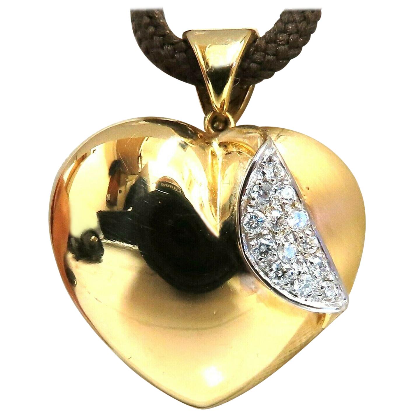 .30 Carat Natural Diamonds Heart Puff Domed Pendant 14 Karat