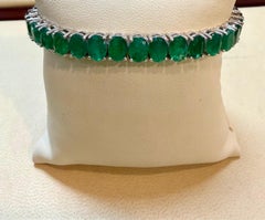 30 Carat Natural Emerald Cocktail Tennis Bracelet 14 Karat White Gold 7"