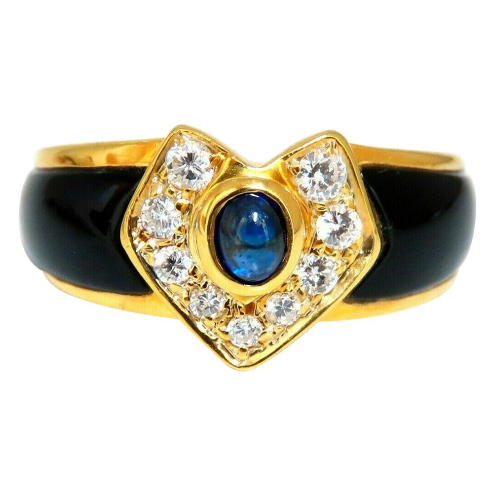 .30 Carat Natural Jet Black Onyx Diamonds Ring 18 Karat For Sale