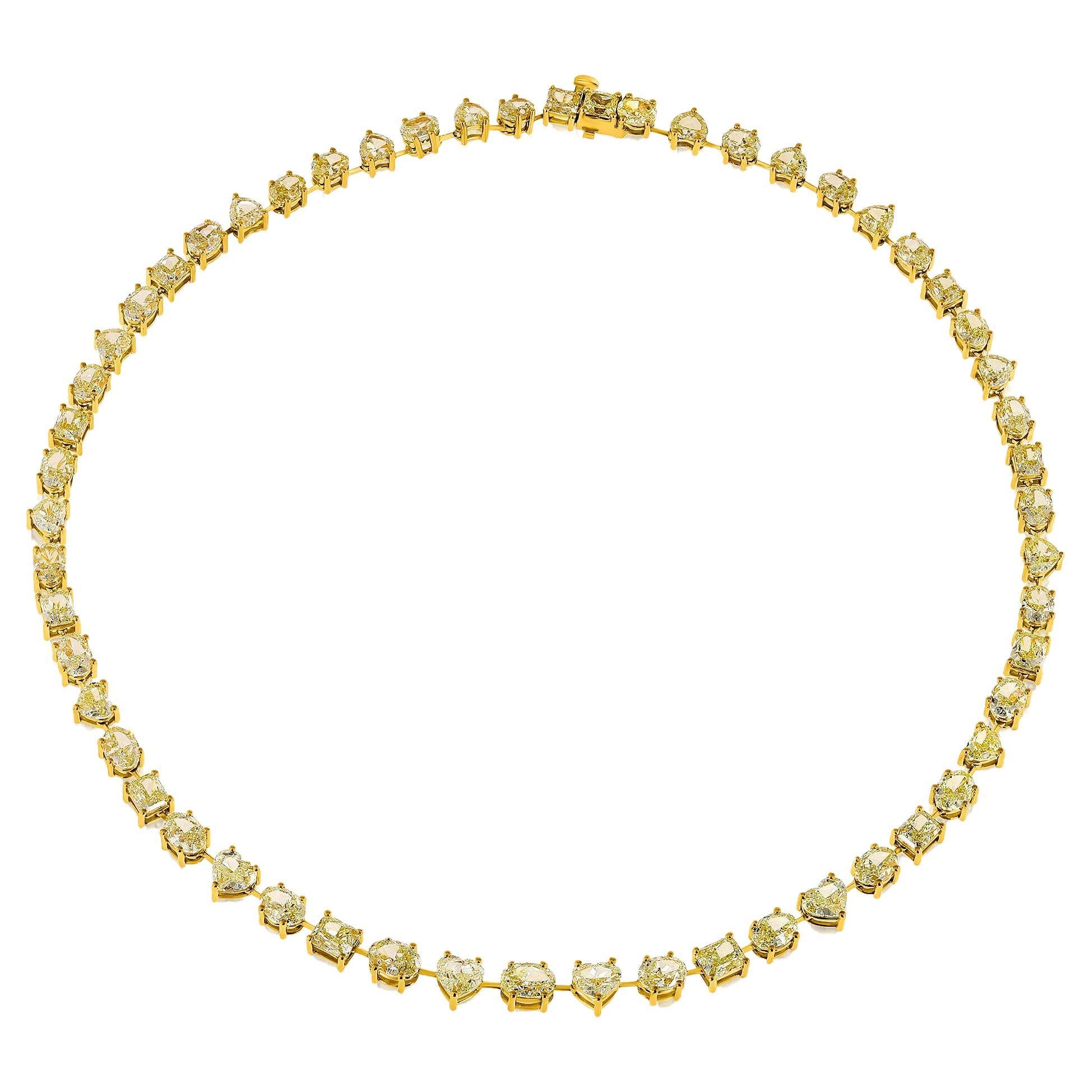 30 Carat Natural Mix Shaped Yellow Diamond Necklace, In 18 Karat Yellow Gold. For Sale