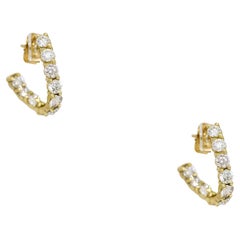 3.0 Carat Natural Round Brilliant Cut Diamond "J Shape" Hoops 14 Karat In Stock
