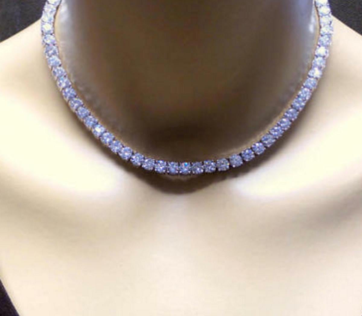 Modern 30 Carat Natural Untreated Diamond Tennis Necklace 18 Carat White Gold For Sale